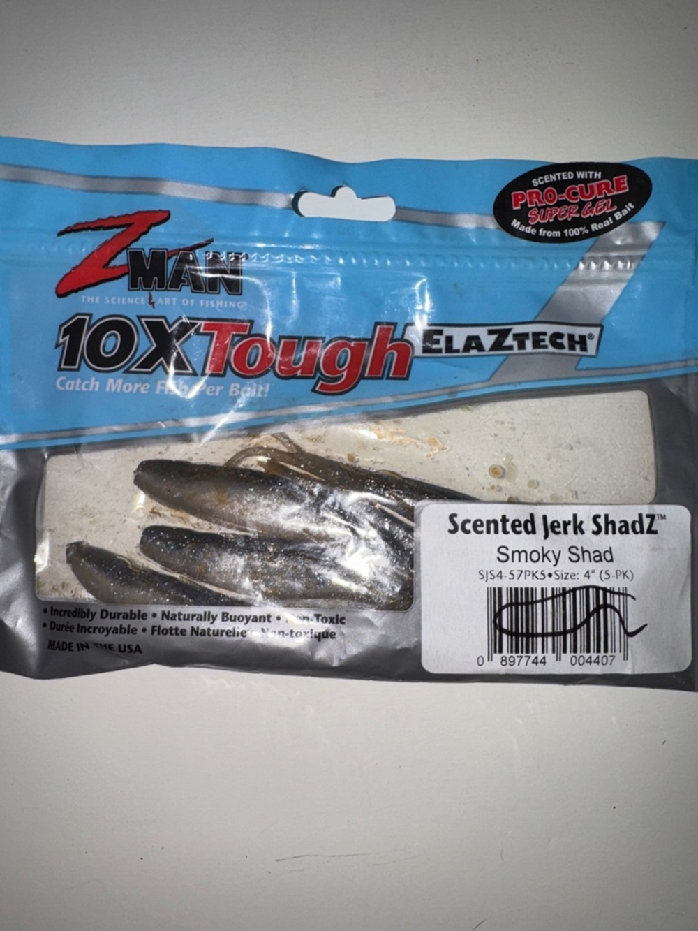 Z-Man 5 pack 10X Tough ElaZtech Scented Jerk ShadZ - Smoky Shad